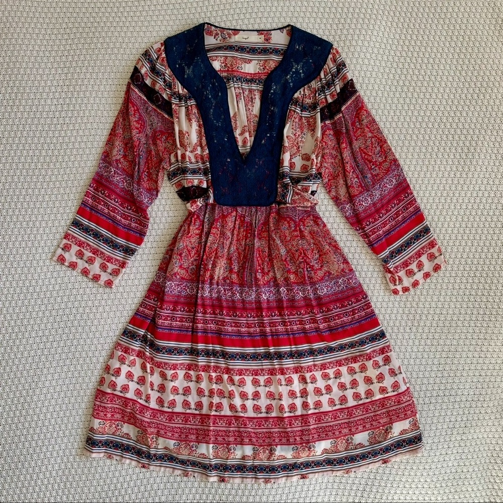 Hazel - Red, Navy & Cream Paisley Boho Dress